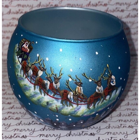 Christmas Reindeer Winter land 3 " Candle Holder Hand Painted - Picture 1 of 12